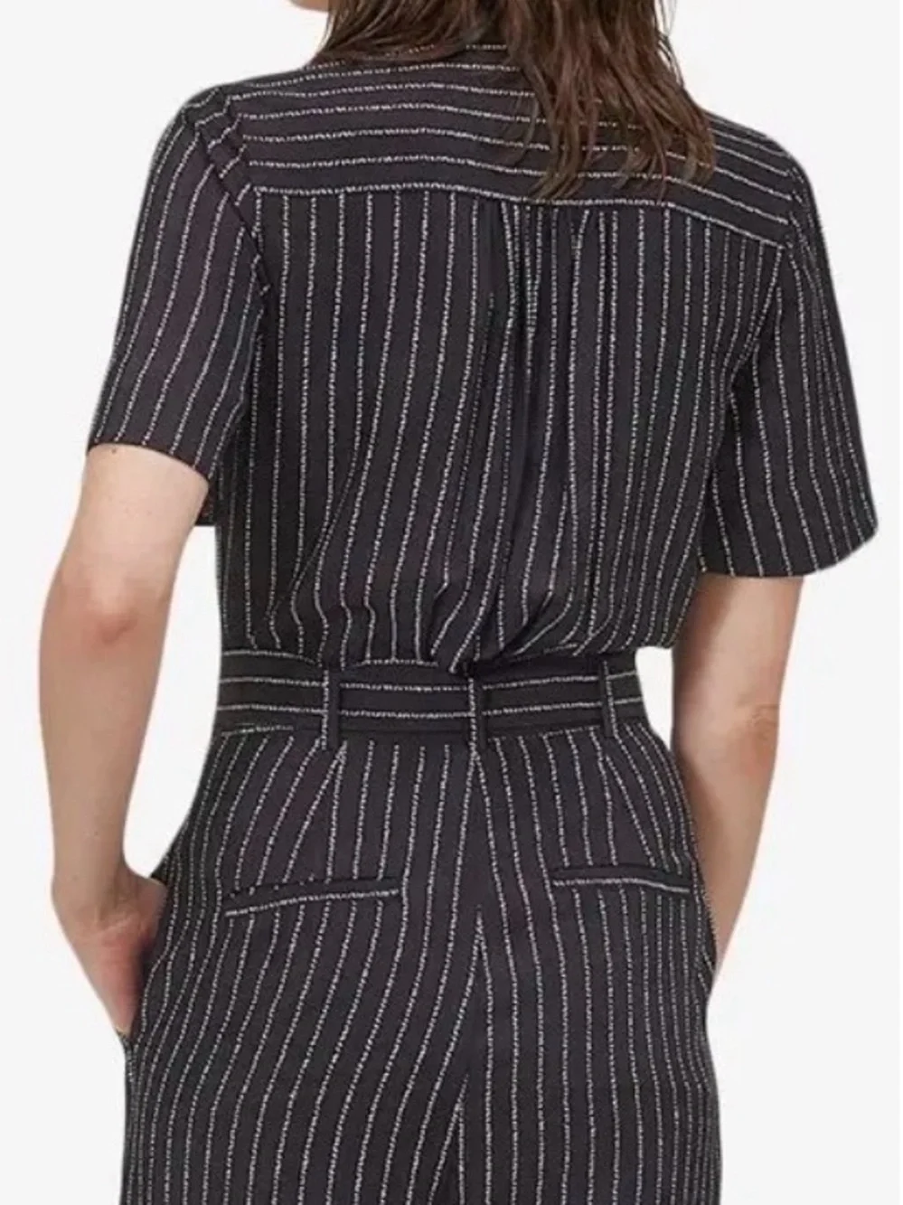 Equipment Black Pinstripe Belted Jumpsuit - Picture 3 of 8